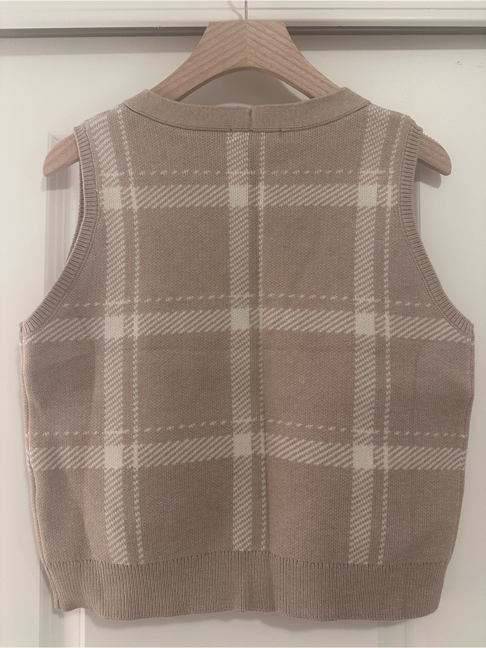 Z Supply Plaid Taupe & Cream Button-Front Knit Vest - Picture 2 of 5